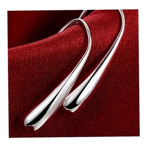 NEW 🌊 925 Silver Simple Water Drop Shape Silver Earrings Tear Drop Hook Nice